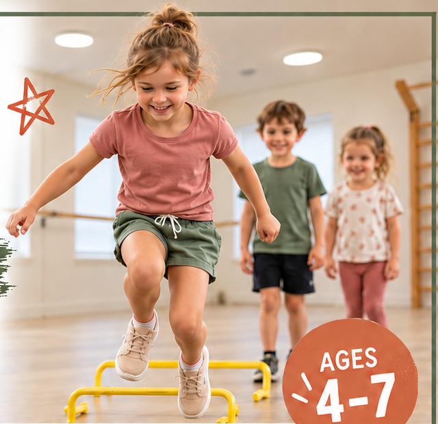 Young children practicing balance through playful movement